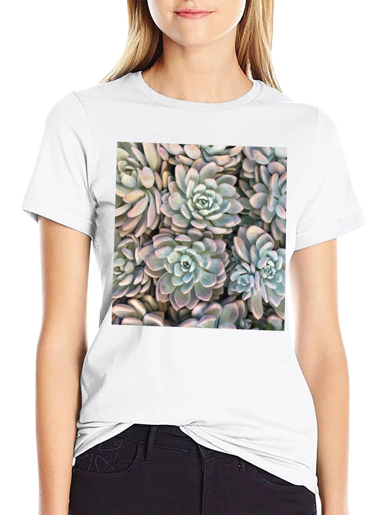 Succulent Print Black T-Shirt