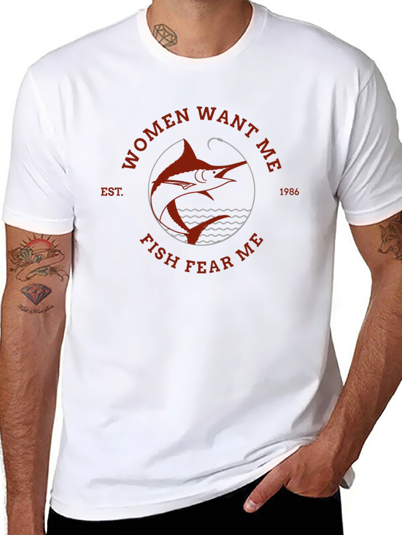 Women Want Me Fish Fear Me Black T-Shirt