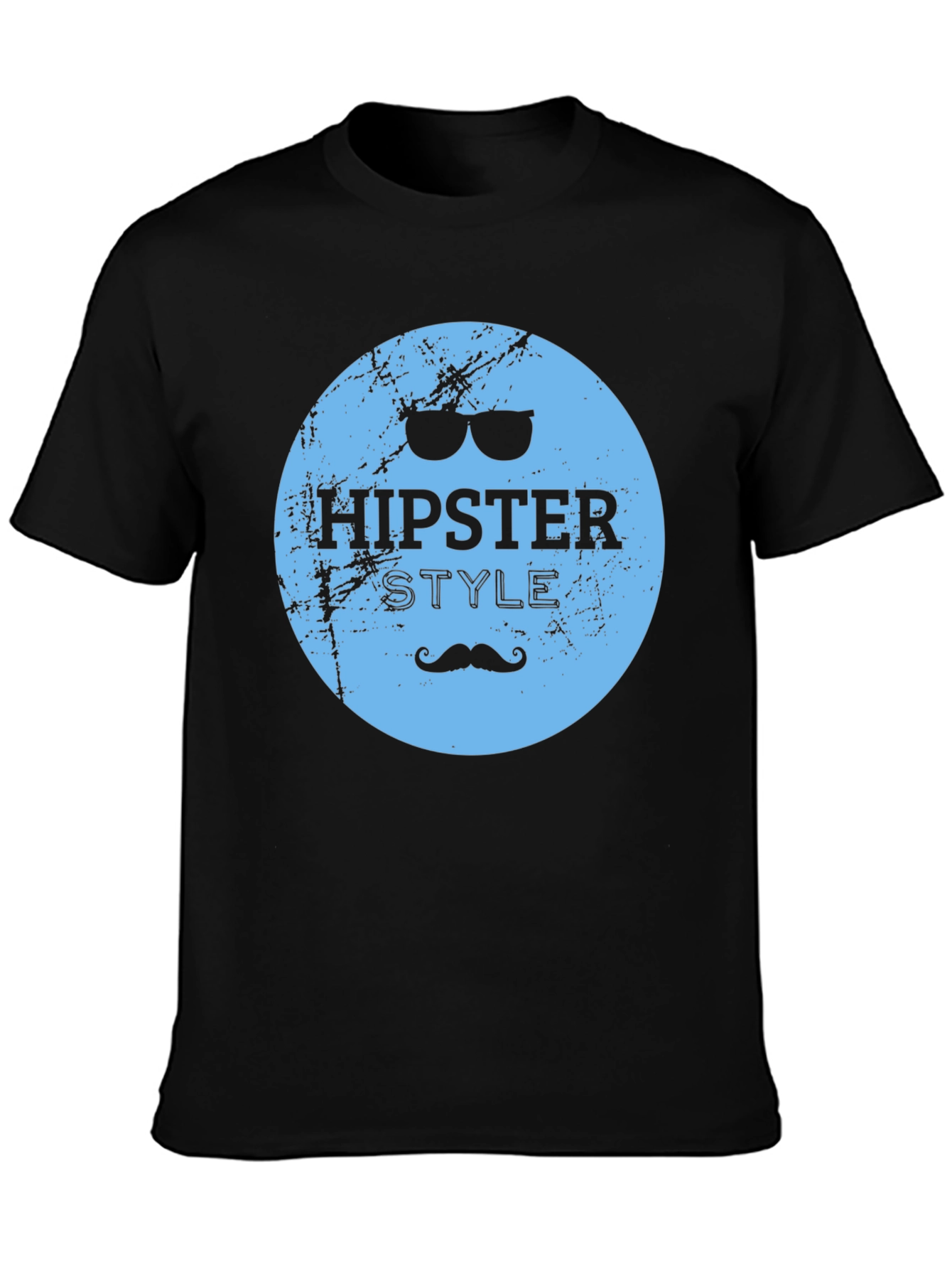 Hipster Style Graphic Tee - Black Cotton Casual T-Shirt