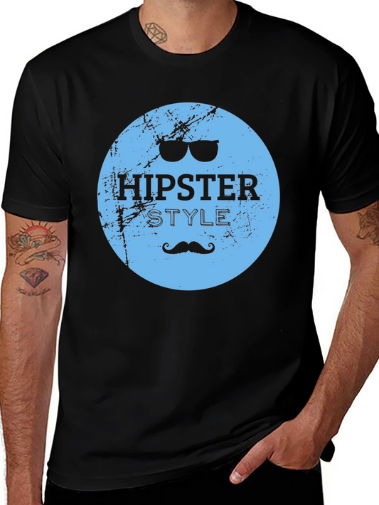 Hipster Style Graphic Tee - Black Cotton Casual T-Shirt