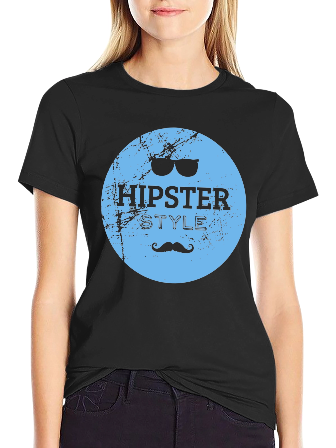 Hipster Style Graphic Tee - Black Cotton Casual T-Shirt