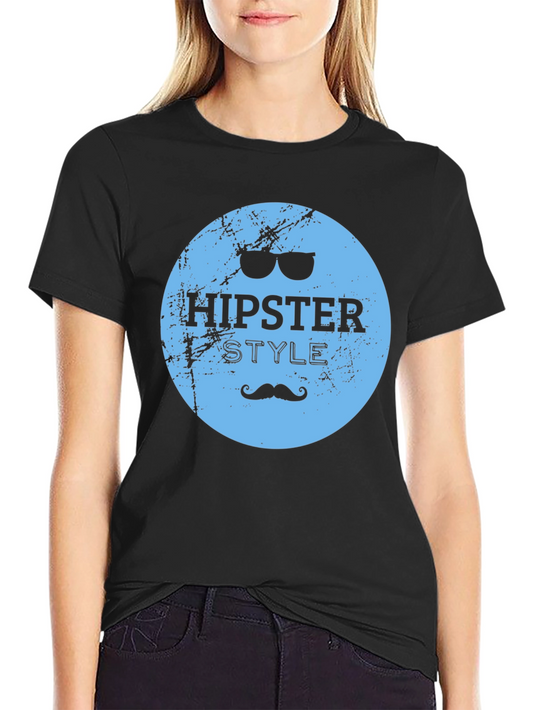 Hipster Style Graphic Tee - Black Cotton Casual T-Shirt