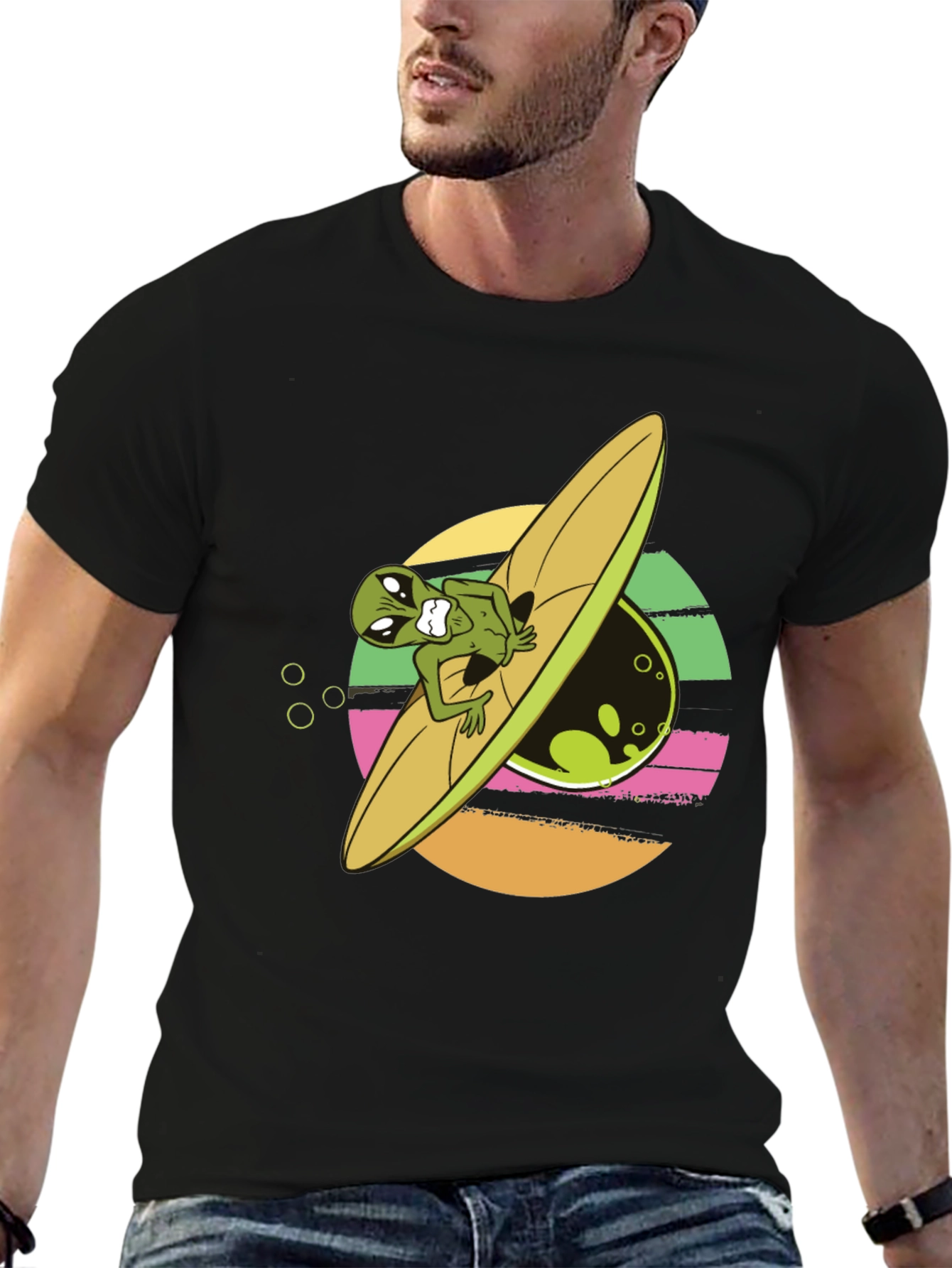 Alien Surfer Graphic Tee - Black T-Shirt