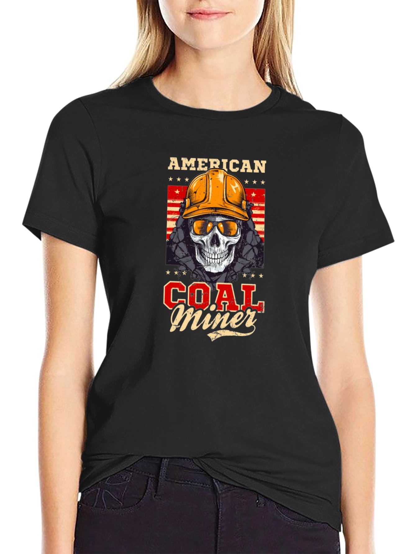 American Coal Miner Skull Graphic T-Shirt