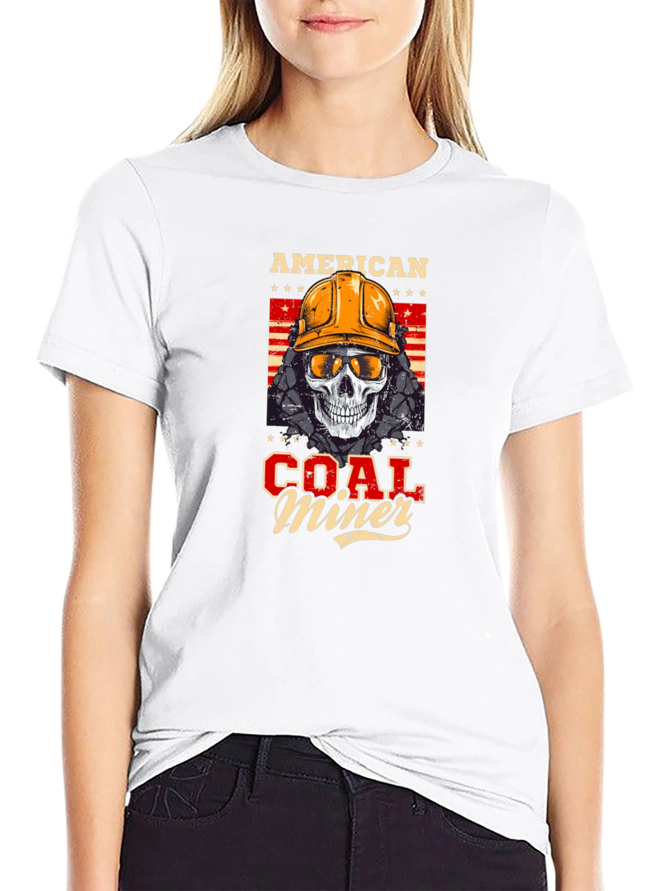 American Coal Miner Skull Graphic T-Shirt