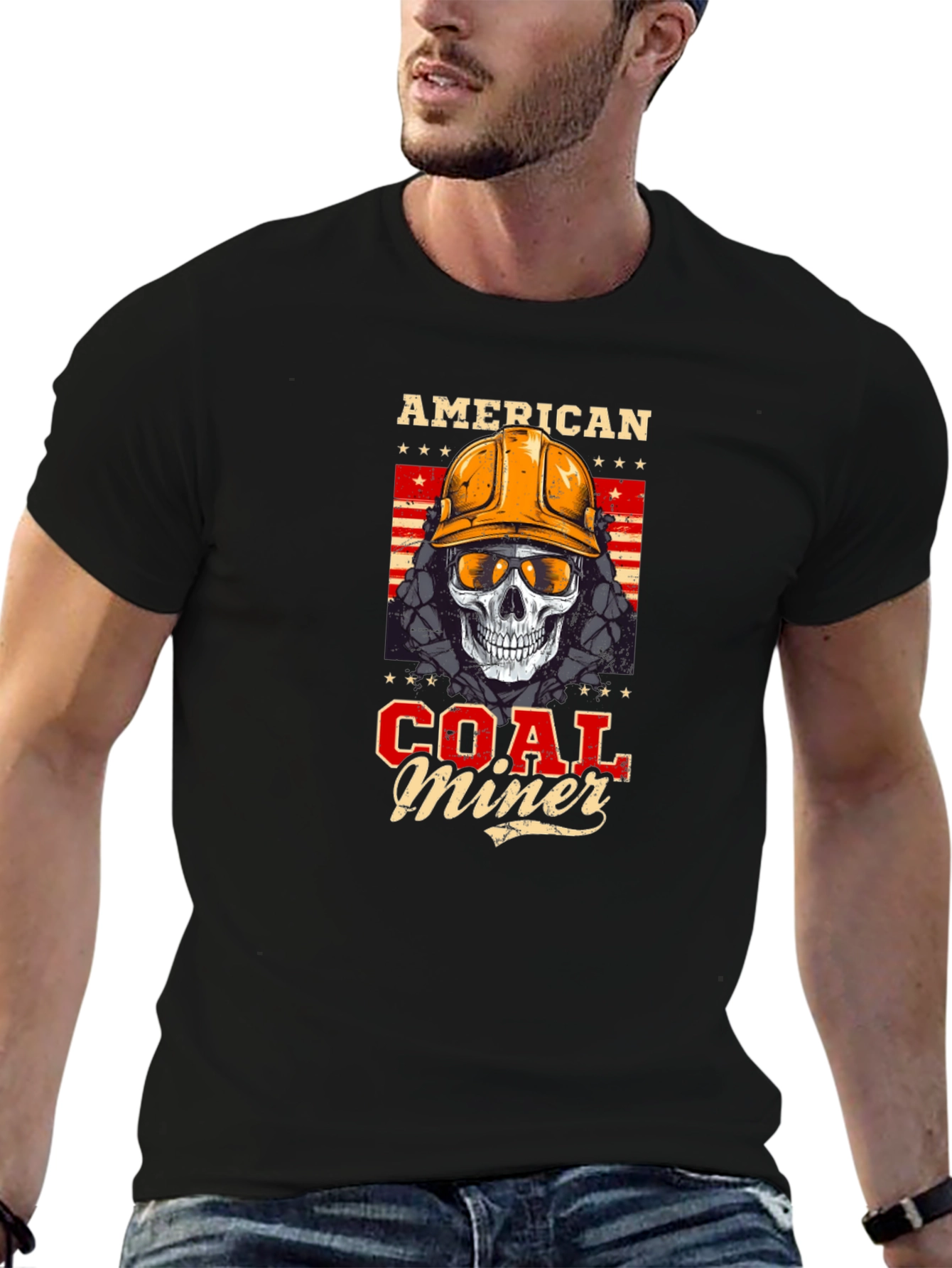 American Coal Miner Skull Graphic T-Shirt