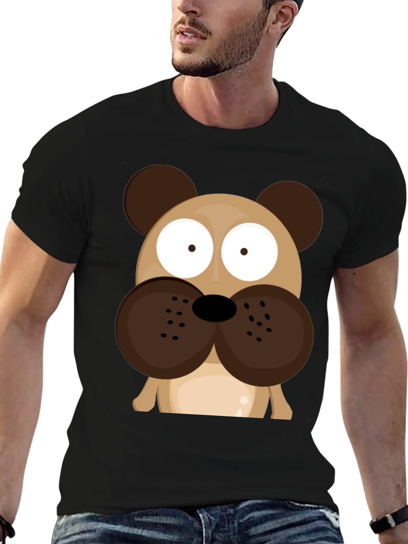 Cartoon Dog Graphic Tee - Black
