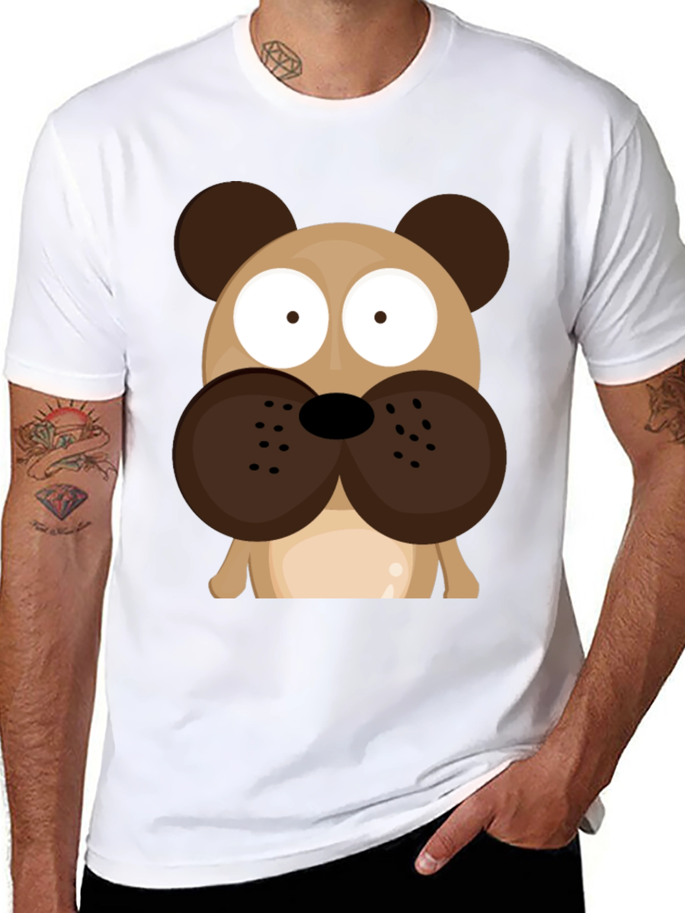 Cartoon Dog Graphic Tee - Black