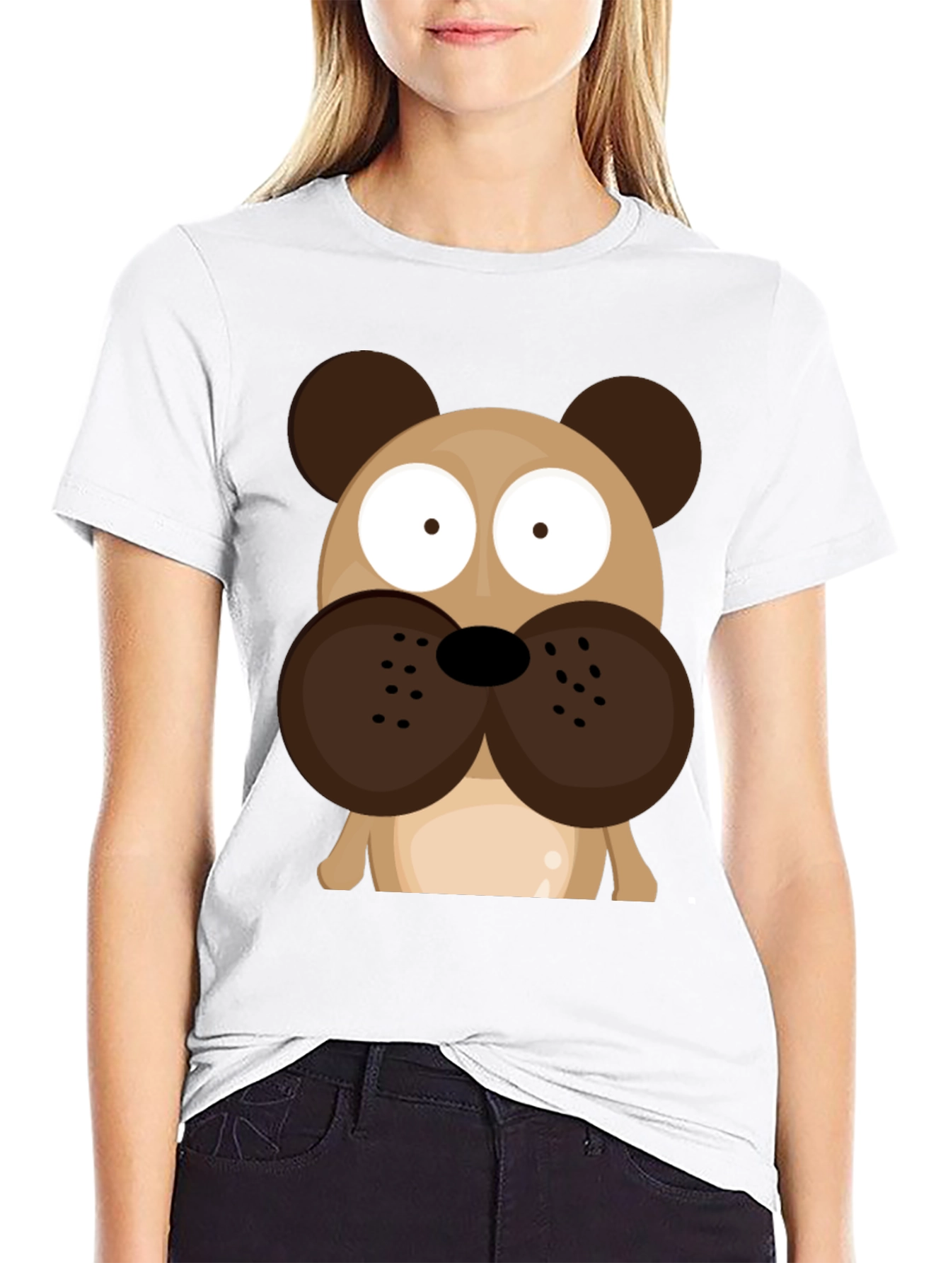 Cartoon Dog Graphic Tee - Black