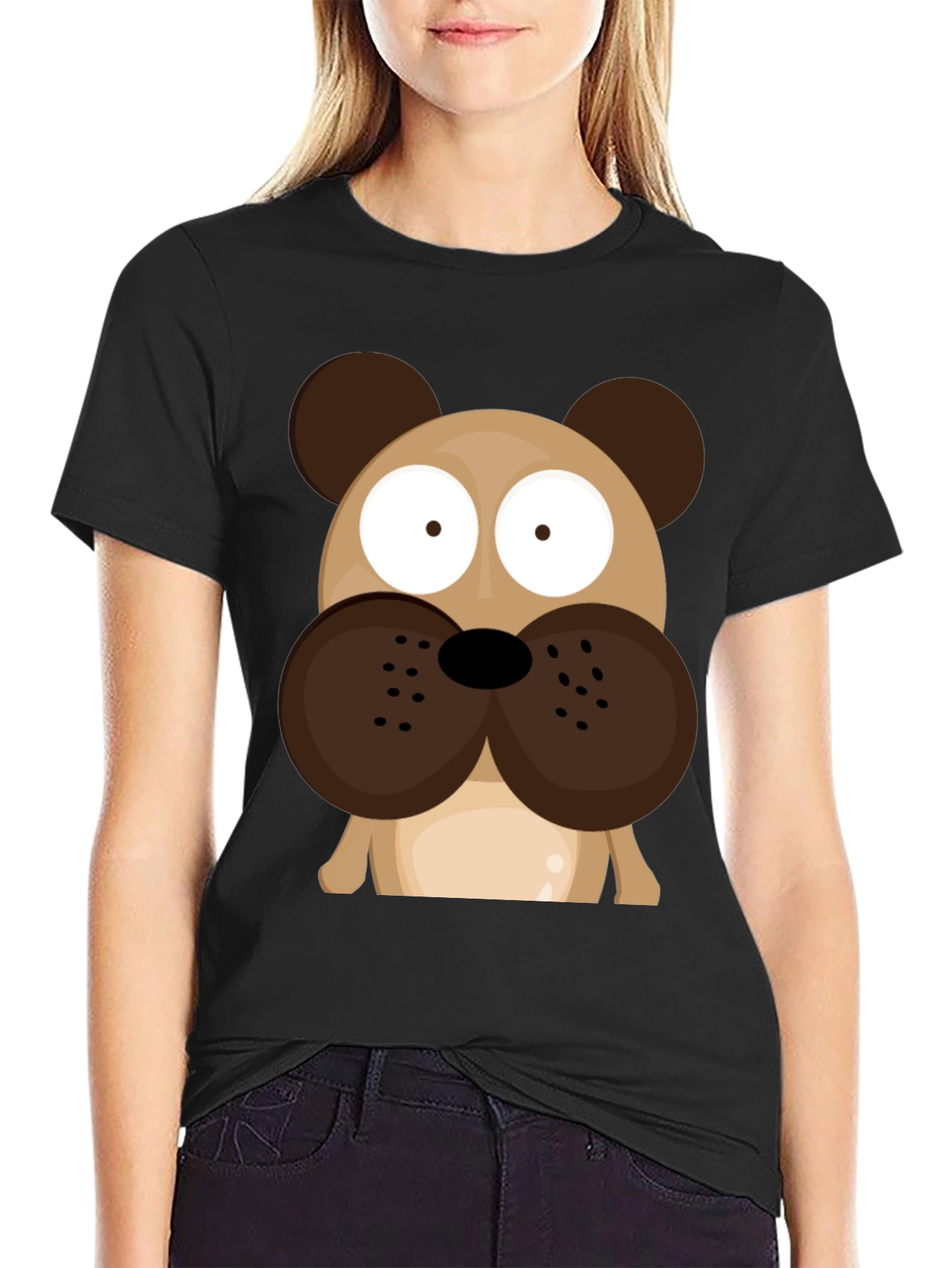 Cartoon Dog Graphic Tee - Black