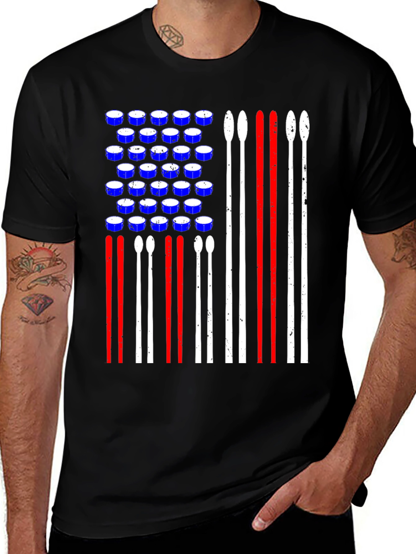 Drum Set American Flag Graphic Tee
