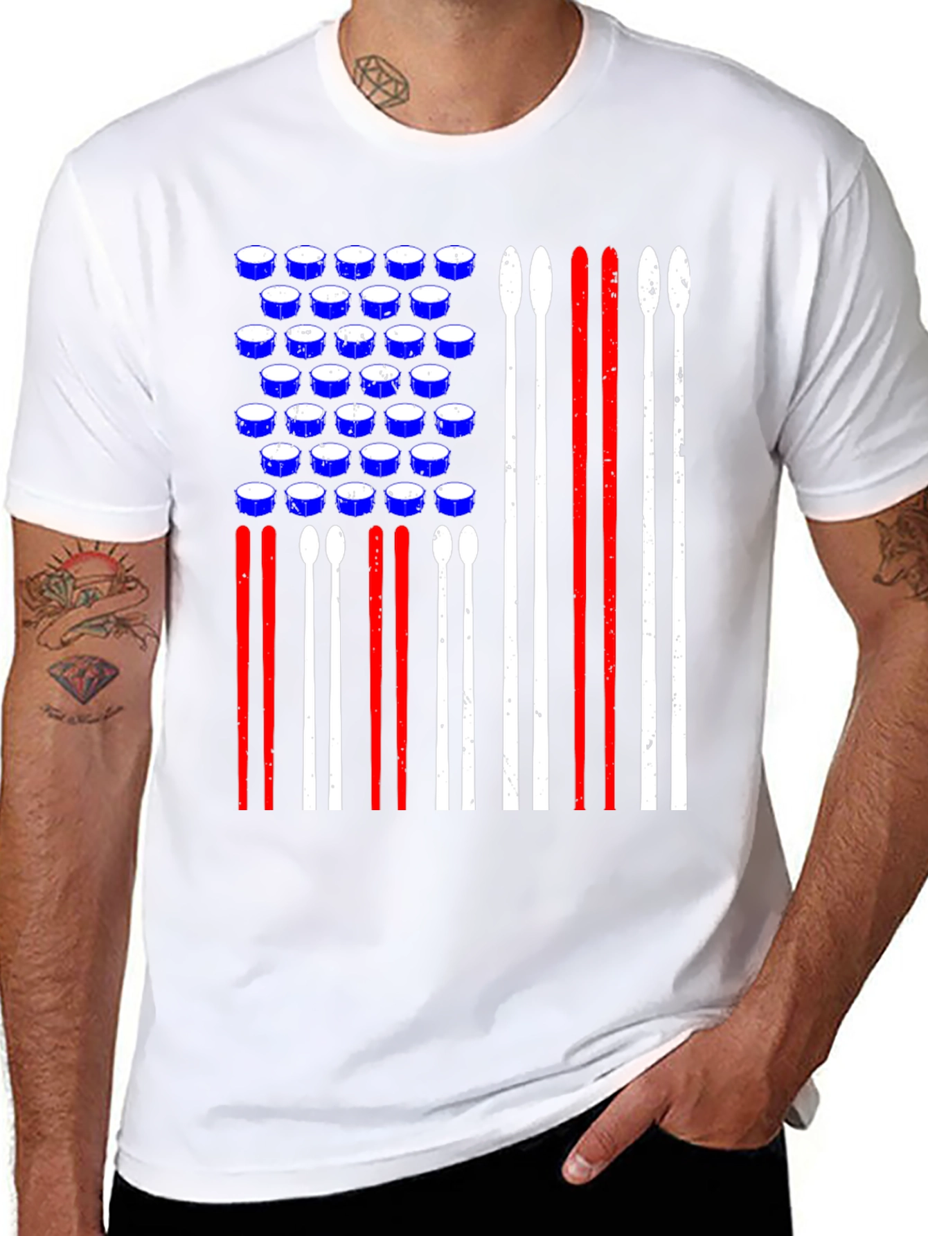 Drum Set American Flag Graphic Tee