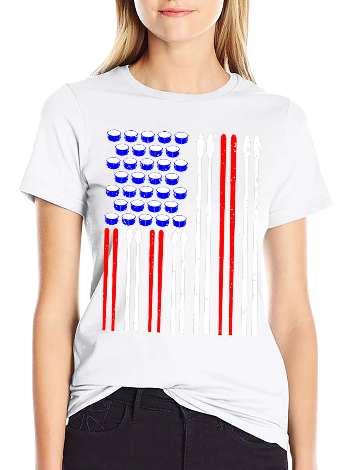 Drum Set American Flag Graphic Tee