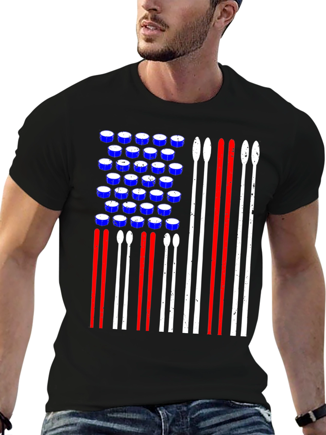 Drum Set American Flag Graphic Tee
