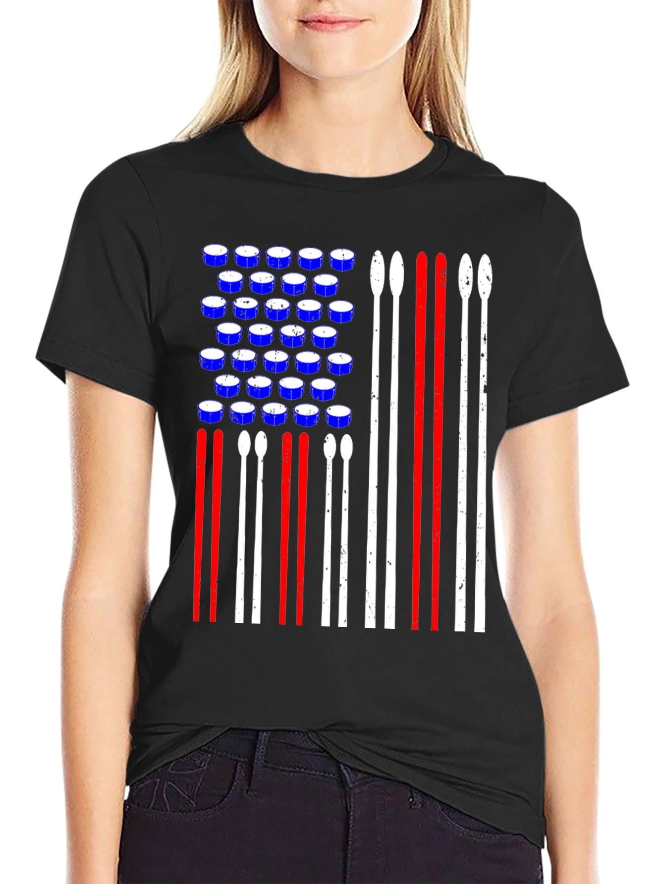 Drum Set American Flag Graphic Tee