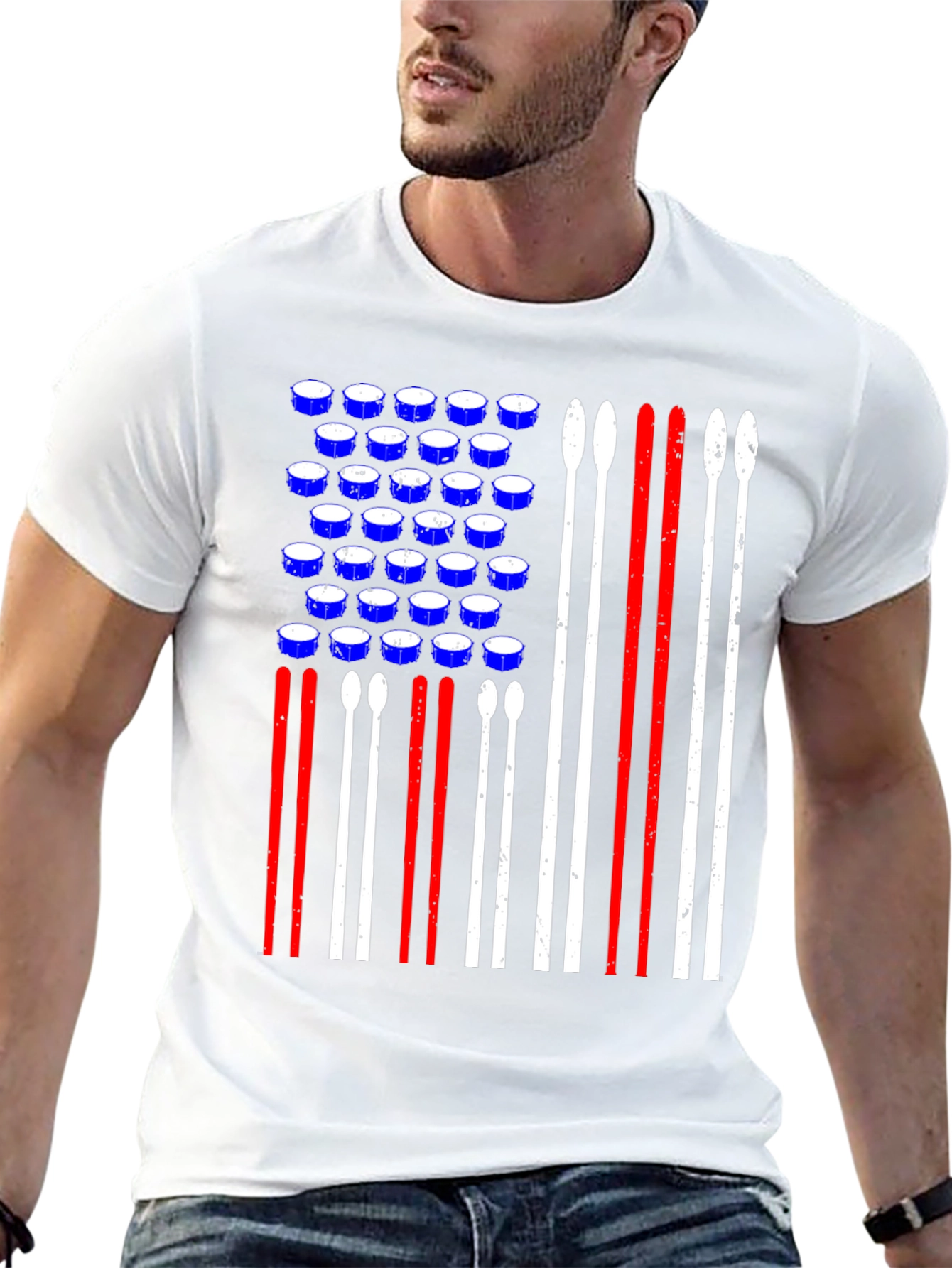 Drum Set American Flag Graphic Tee