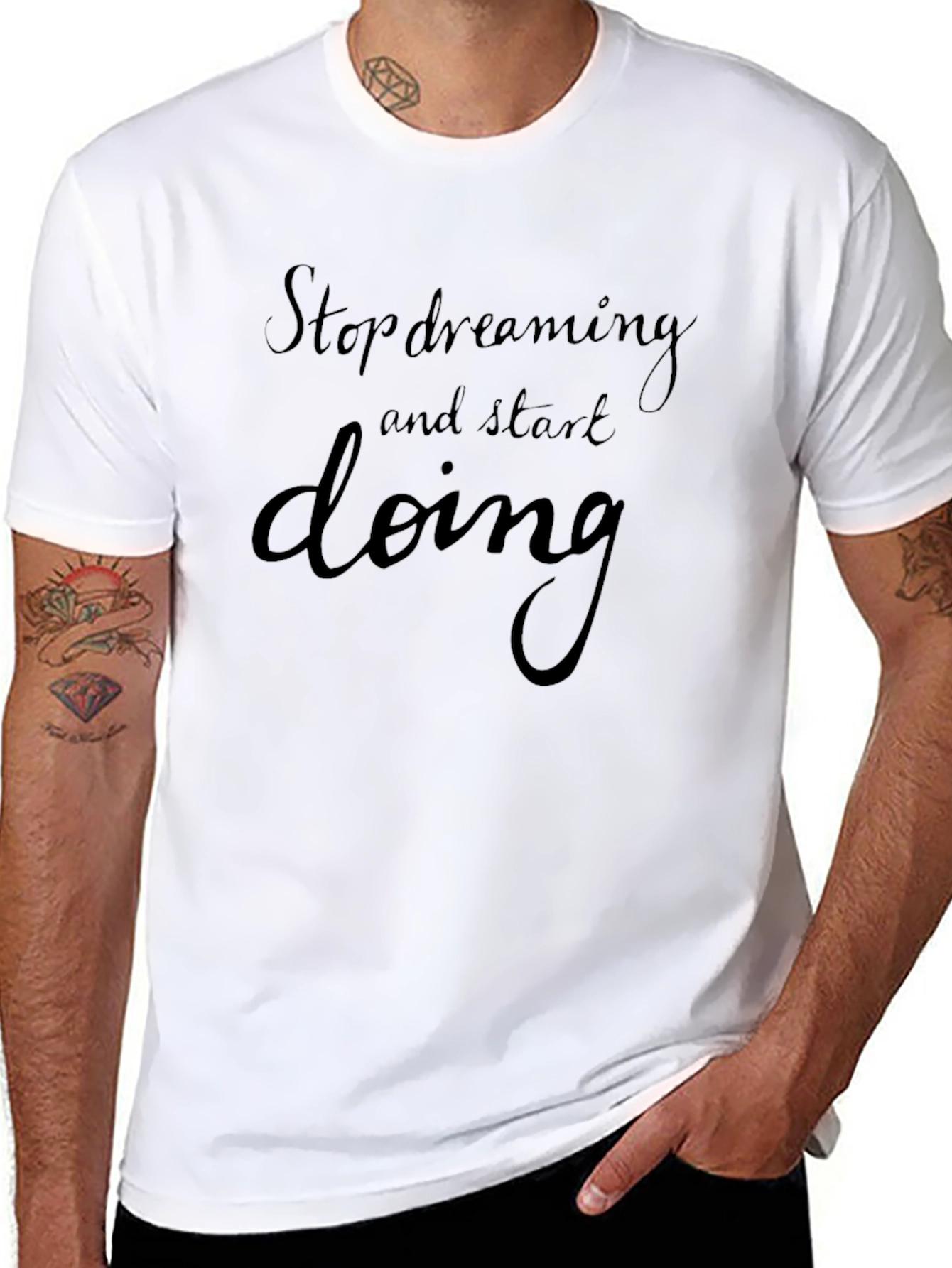 Inspirational Black T-Shirt: Stop Dreaming Start Doing