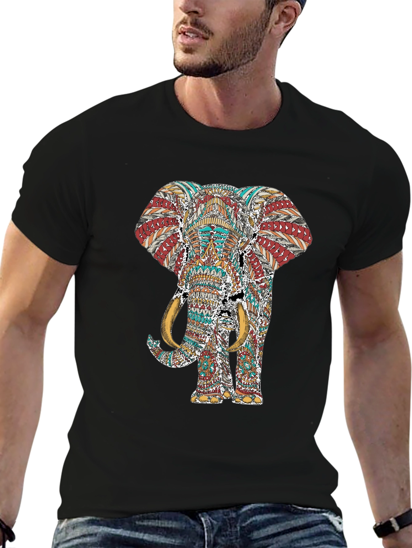 Elephant Graphic Print Black T-Shirt