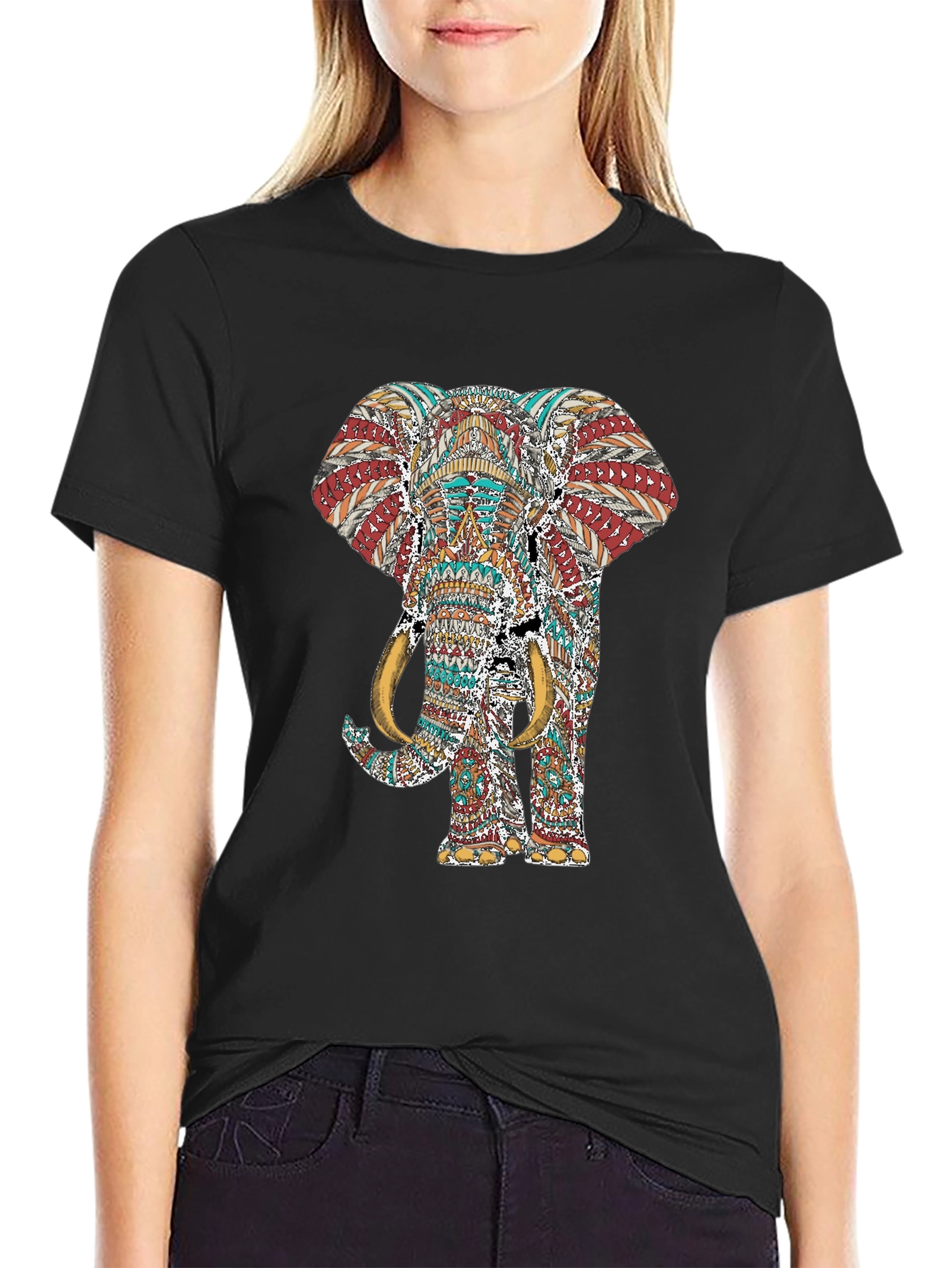 Elephant Graphic Print Black T-Shirt