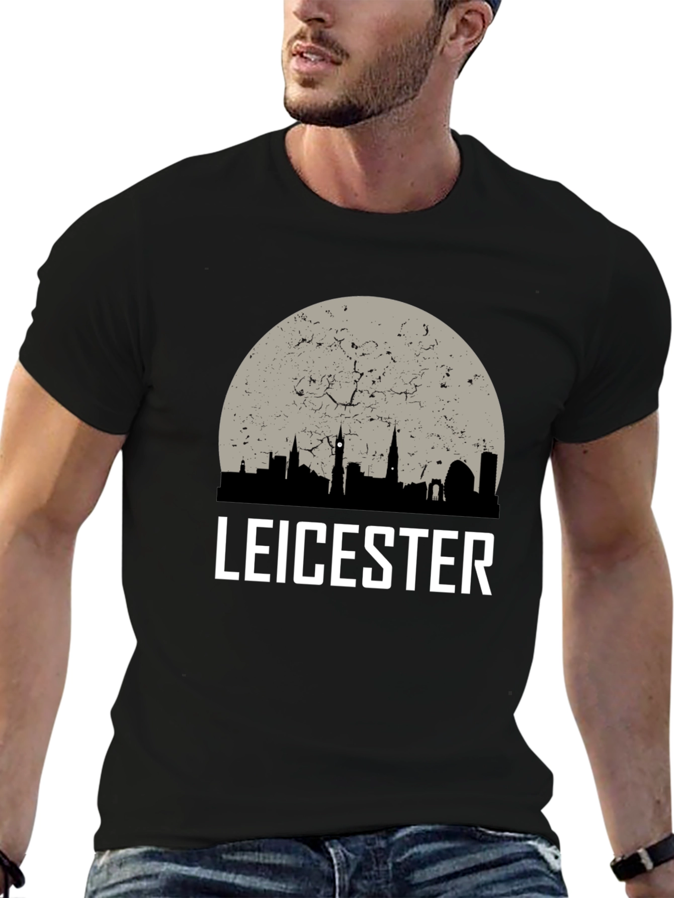 Leicester Cityscape Mens Black T-Shirt