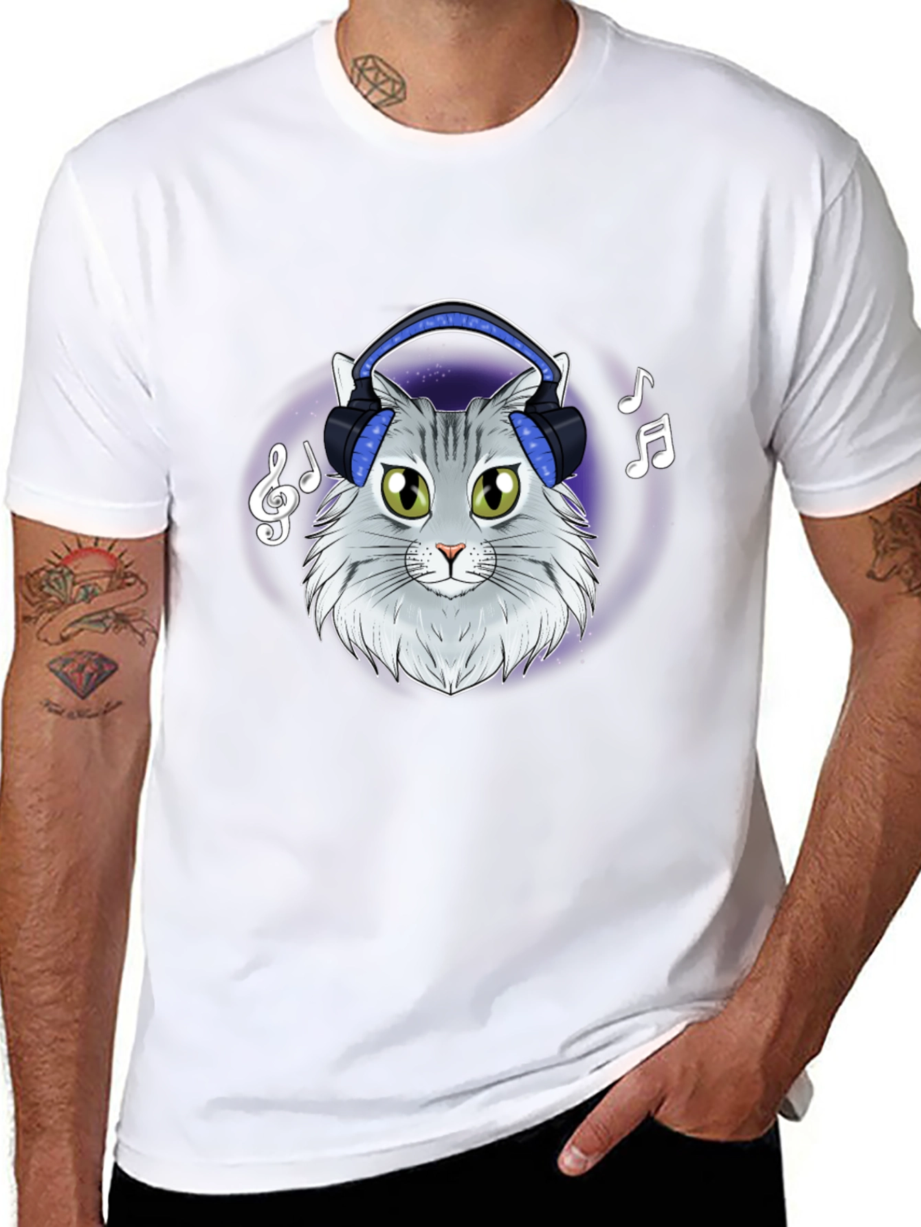 Cat DJ T-Shirt - Cool Feline Headphones Music Tee