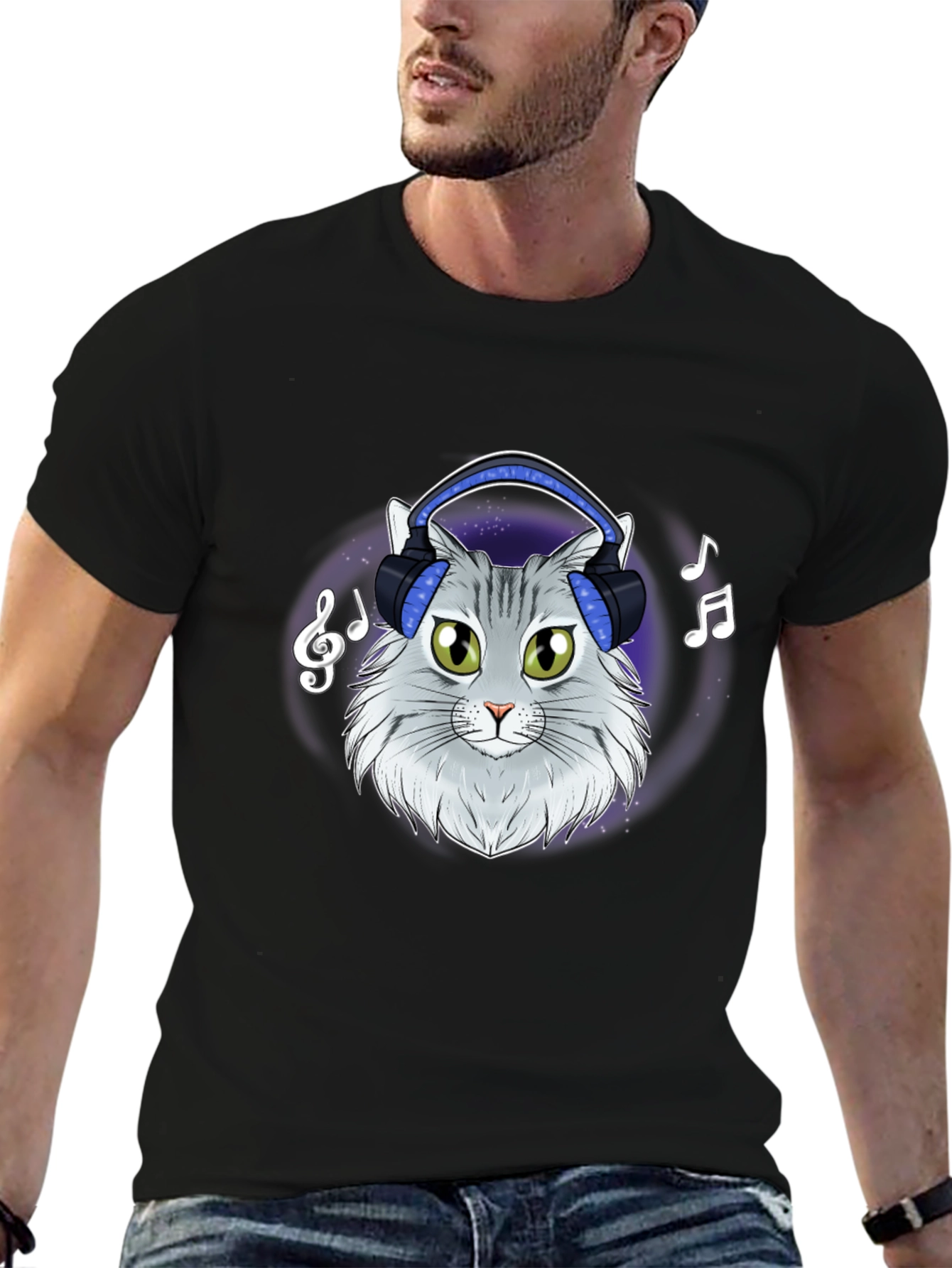 Cat DJ T-Shirt - Cool Feline Headphones Music Tee