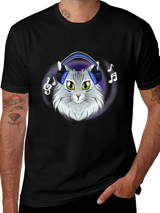 Cat DJ T-Shirt - Cool Feline Headphones Music Tee