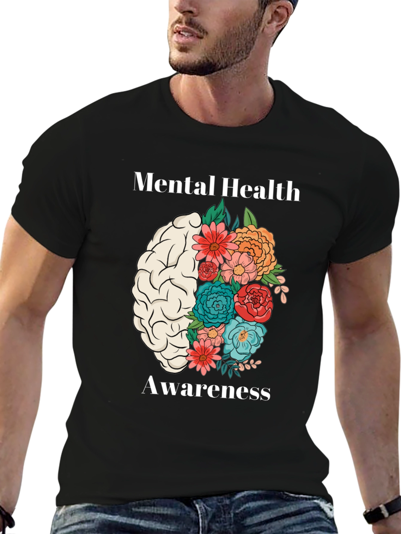 Mental Health Awareness Floral Brain T-Shirt