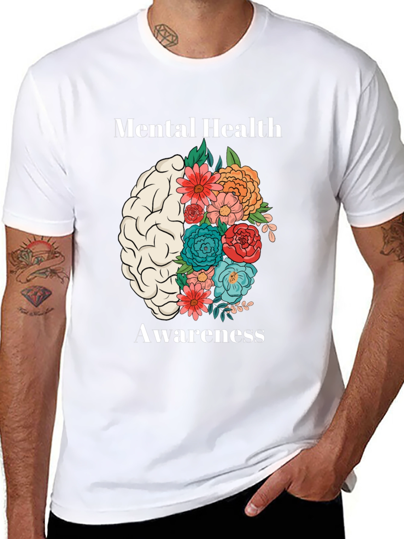 Mental Health Awareness Floral Brain T-Shirt