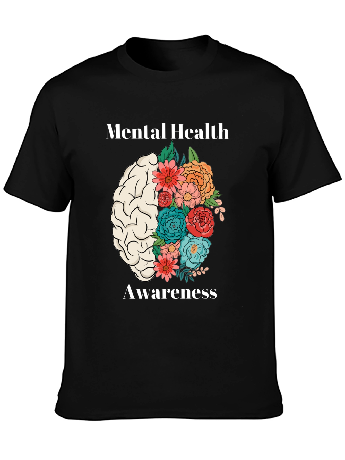 Mental Health Awareness Floral Brain T-Shirt