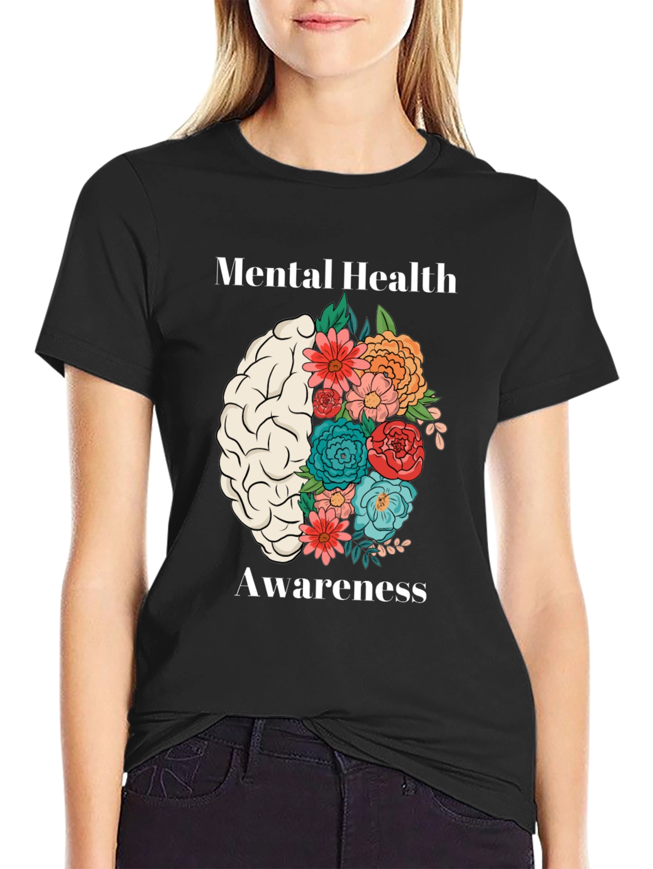 Mental Health Awareness Floral Brain T-Shirt