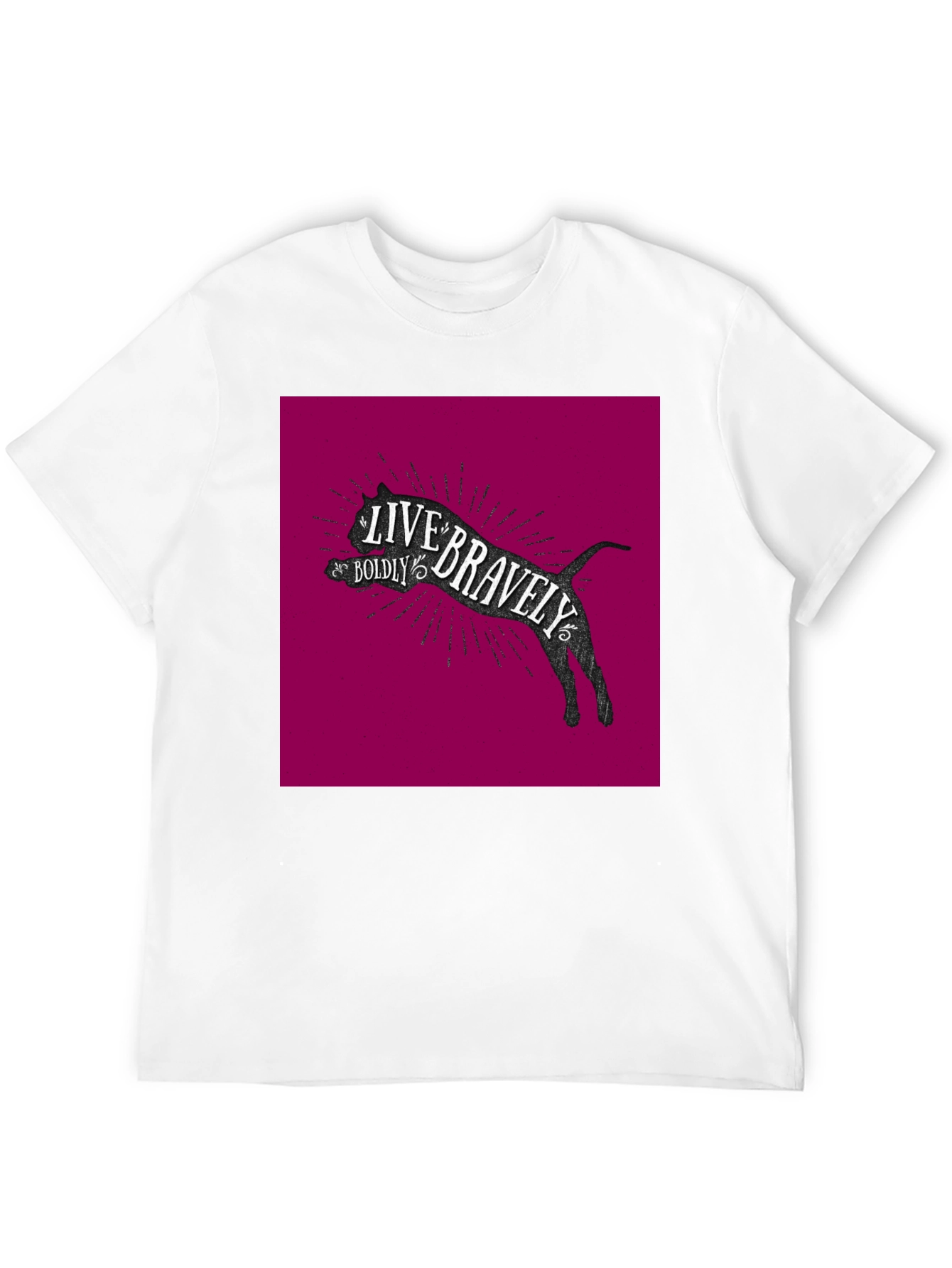 Live Bravely Cat Graphic Black T-Shirt