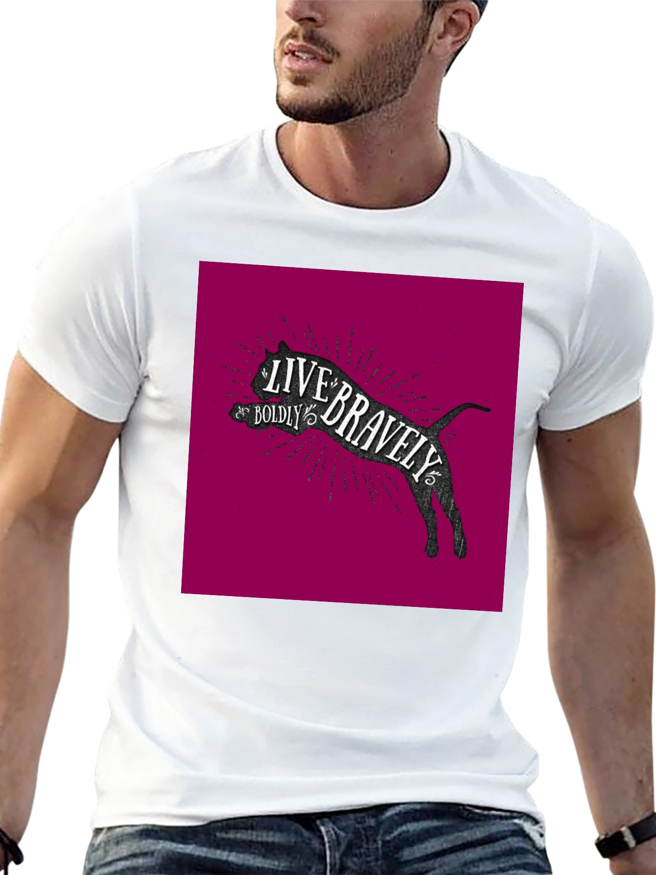 Live Bravely Cat Graphic Black T-Shirt