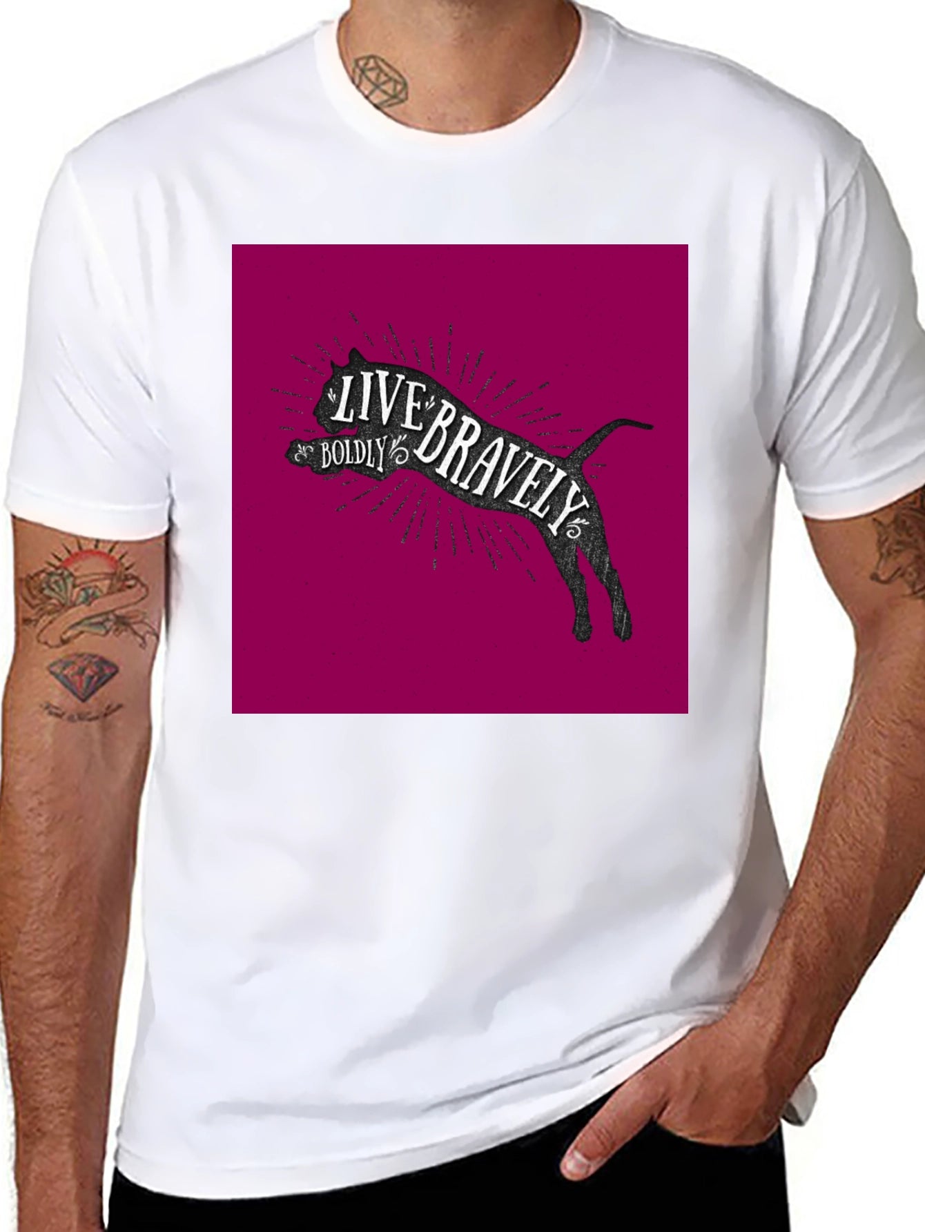 Live Bravely Cat Graphic Black T-Shirt