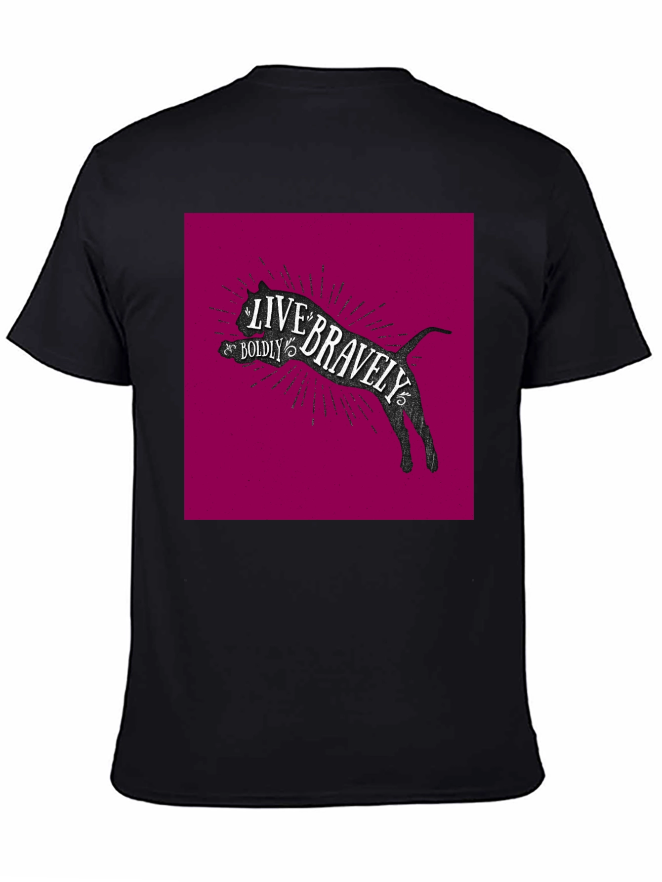 Live Bravely Cat Graphic Black T-Shirt