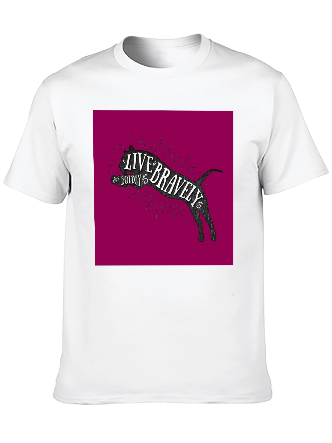 Live Bravely Cat Graphic Black T-Shirt