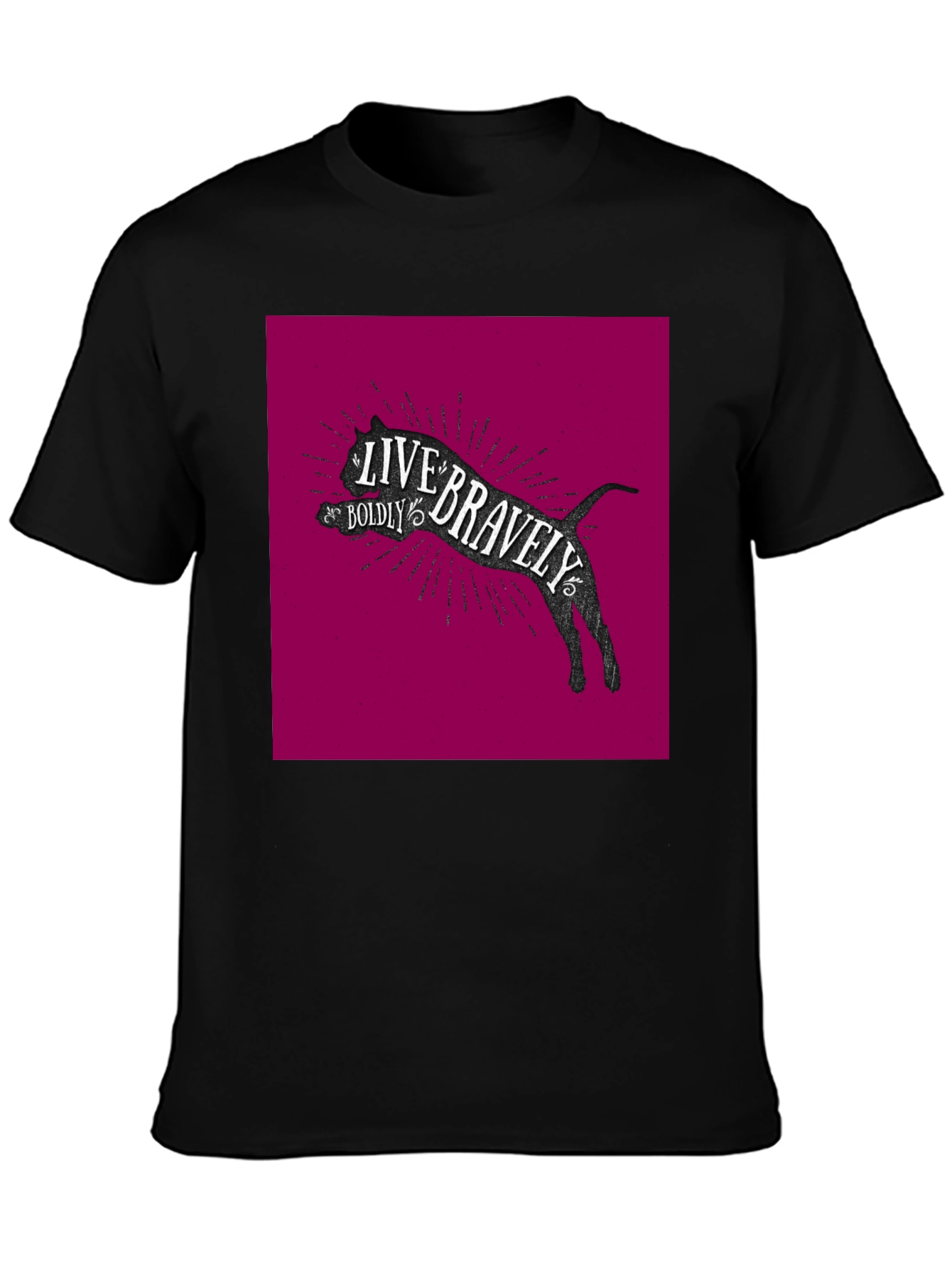 Live Bravely Cat Graphic Black T-Shirt