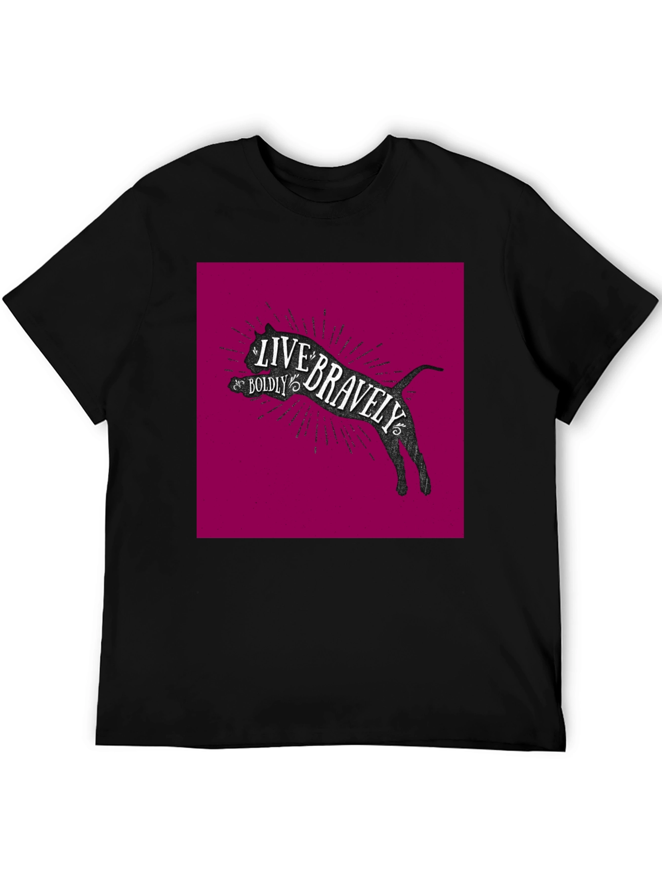Live Bravely Cat Graphic Black T-Shirt