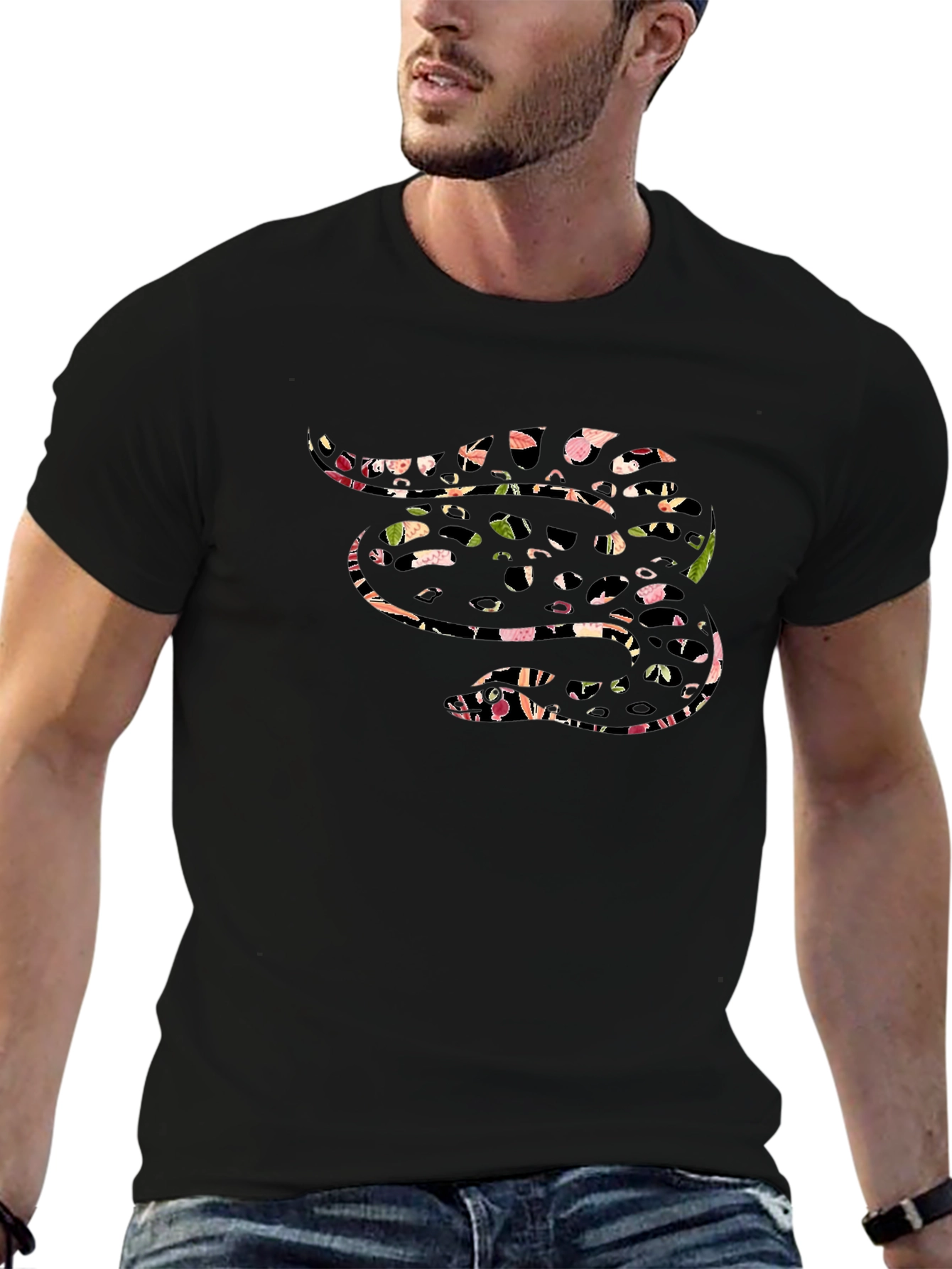 Abstract Snake Graphic Black T-Shirt