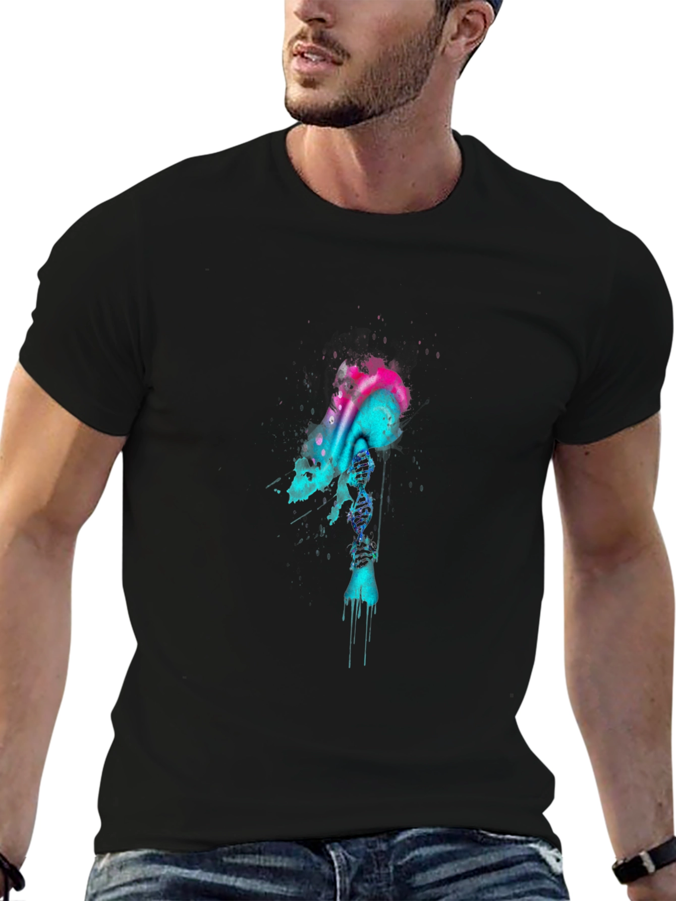 Abstract Skull Graphic T-Shirt - Mens Black Tee