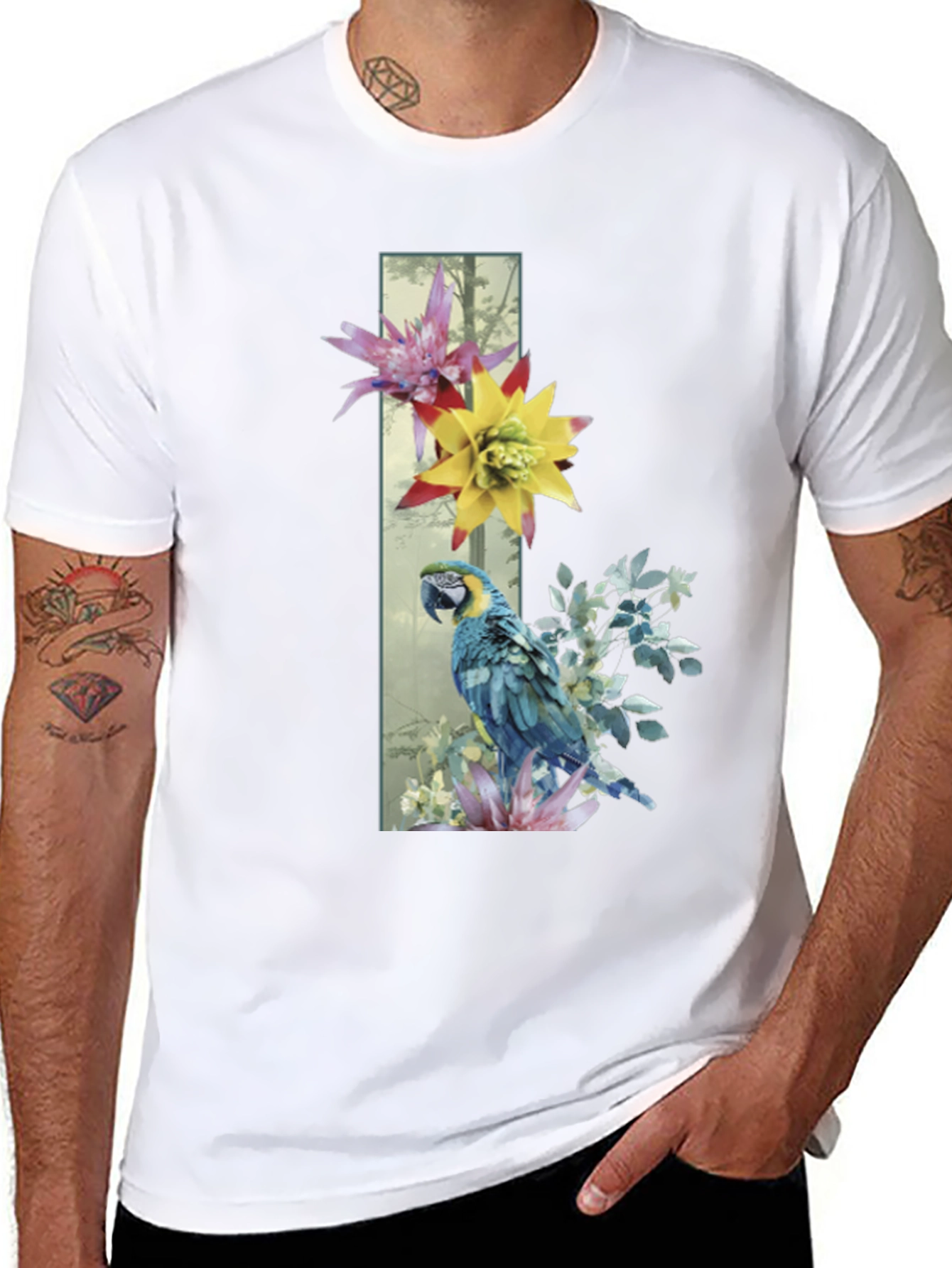 Parrot & Flowers Graphic Tee