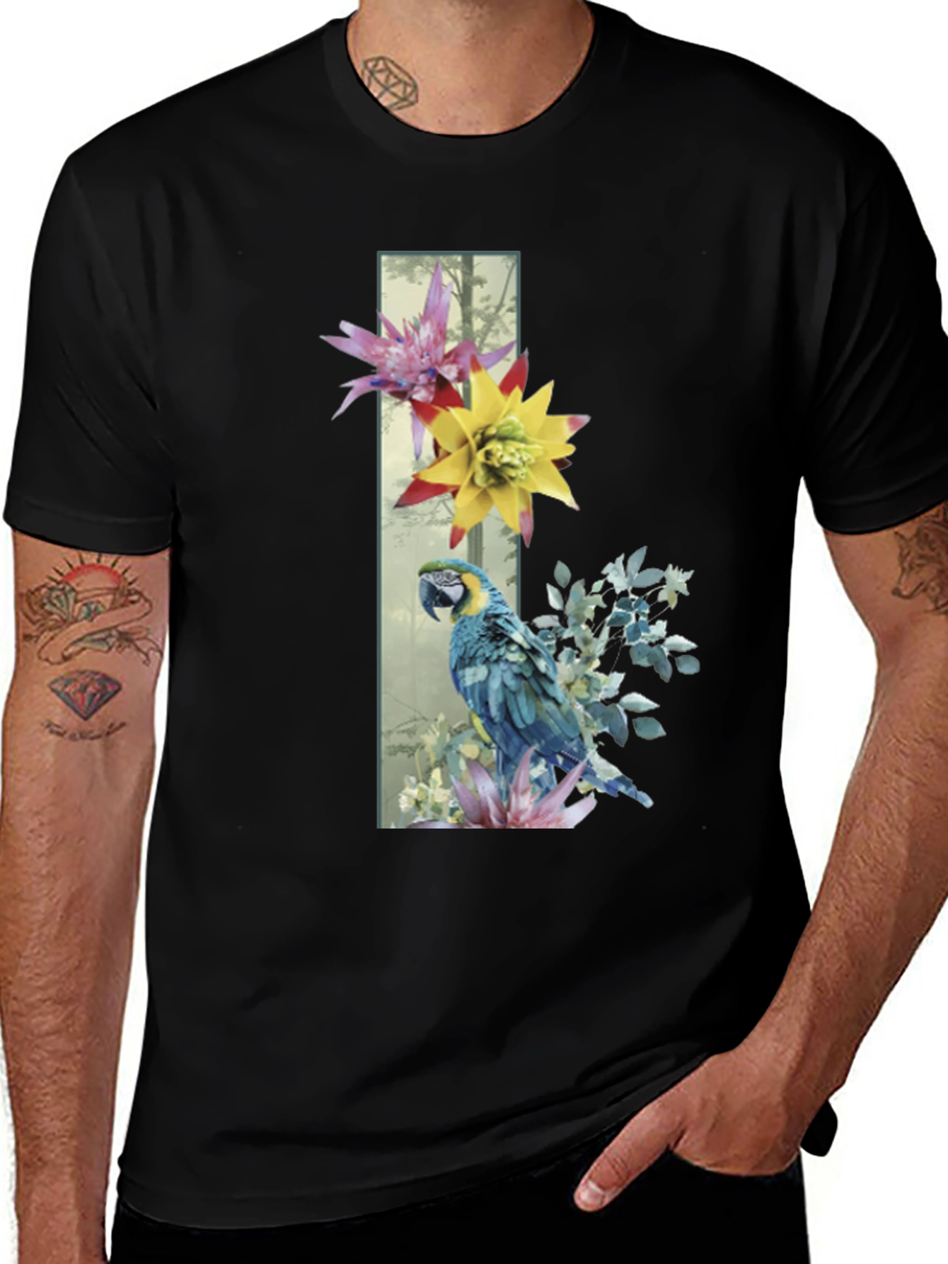 Parrot & Flowers Graphic Tee