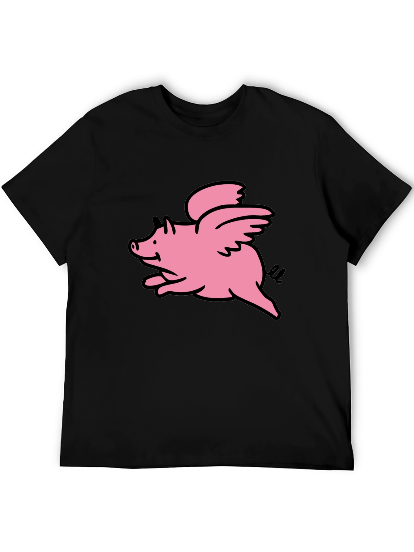 Flying Pig Graphic Tee - Black Cotton T-Shirt