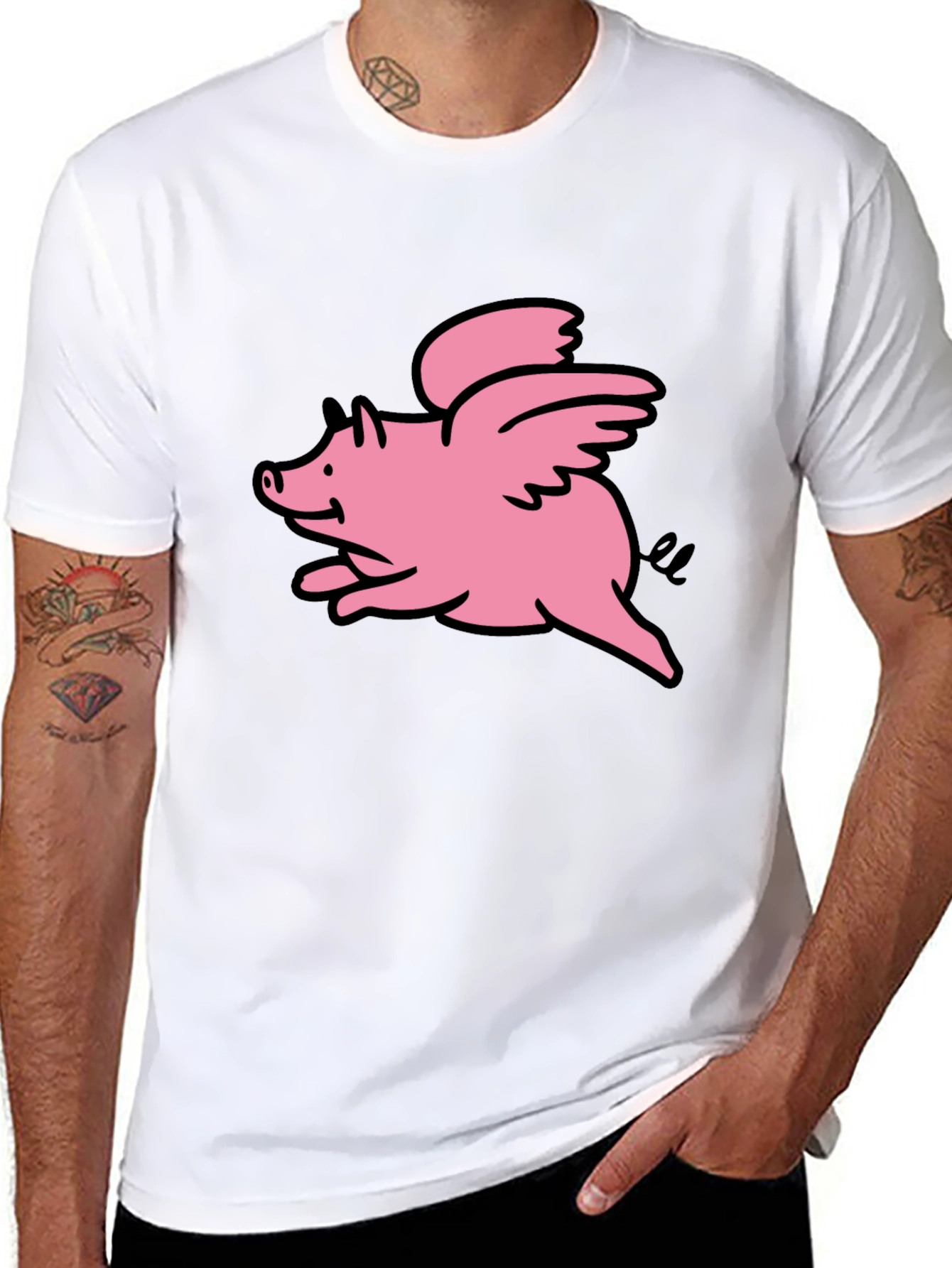 Flying Pig Graphic Tee - Black Cotton T-Shirt