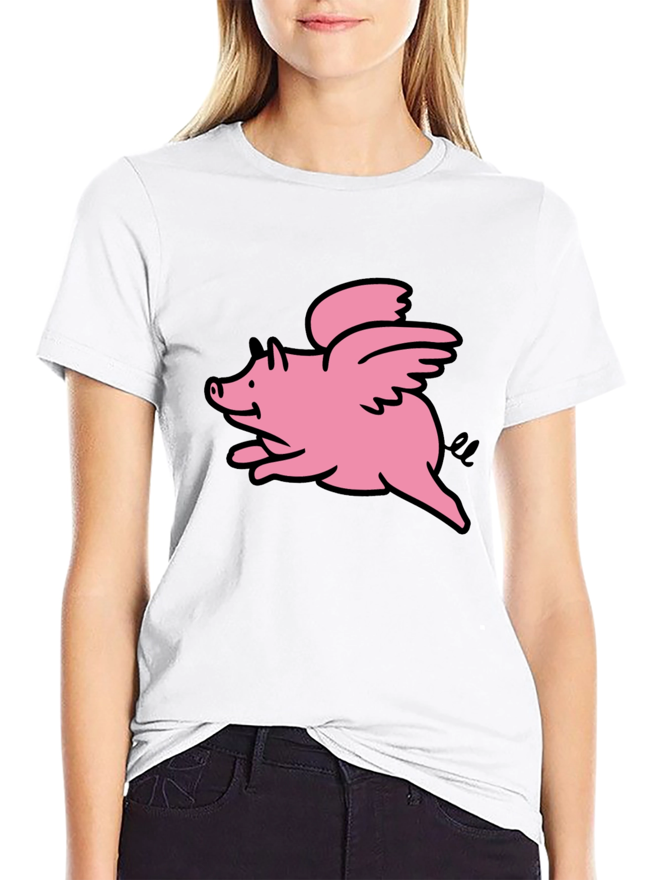 Flying Pig Graphic Tee - Black Cotton T-Shirt