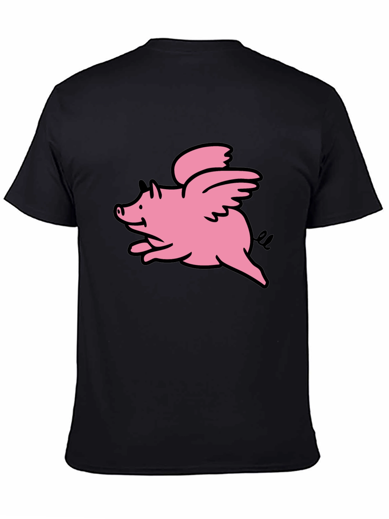 Flying Pig Graphic Tee - Black Cotton T-Shirt