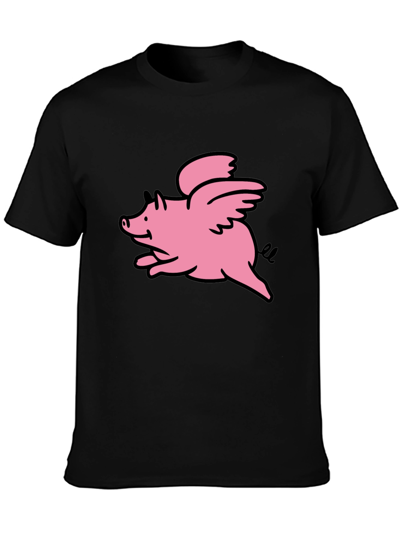 Flying Pig Graphic Tee - Black Cotton T-Shirt
