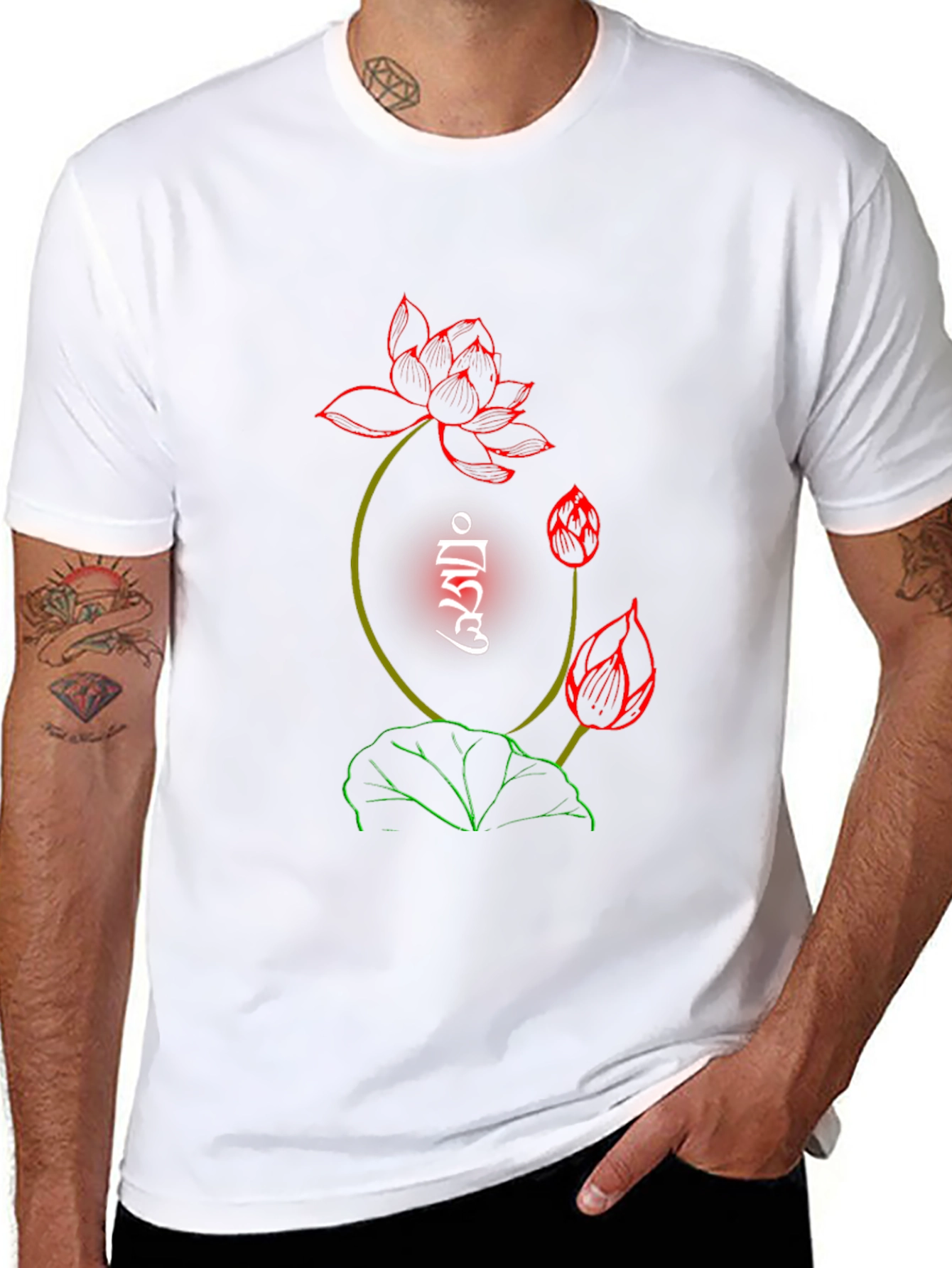 Lotus Flower Graphic Print Black T-Shirt