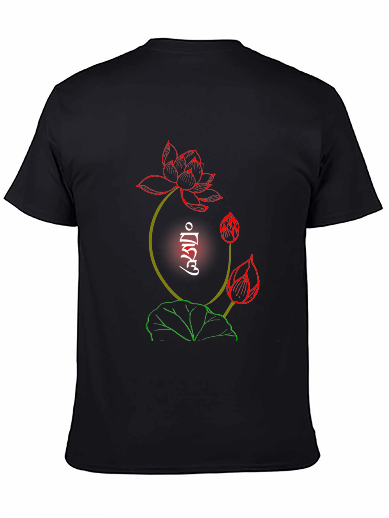 Lotus Flower Graphic Print Black T-Shirt