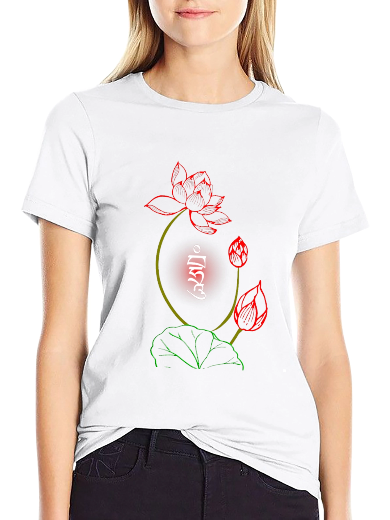 Lotus Flower Graphic Print Black T-Shirt